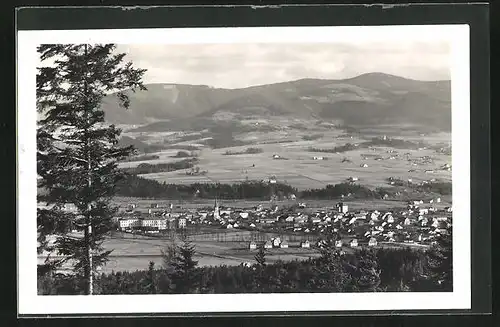 AK Frydlant n. Ostr., v pozadi Lysa hora, Blick ins Tal auf den Ort