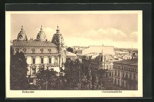 AK Bukarest, Partie in der Stadt mit Blick über die Dächer