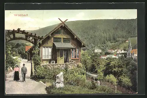 AK Wildbad, Teilansicht mit altem Holzhaus
