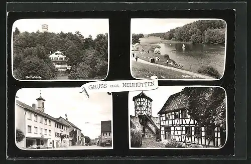 AK Neuhütten /Württ., Marktplatz, Steinknickle, Finsterroter See, Burg Malenfels