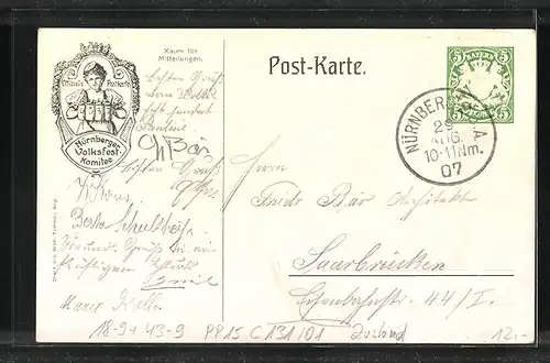 Künstler-AK Nürnberg, Volksfest 1907, Festhalle, PP 15 C 131 / 01