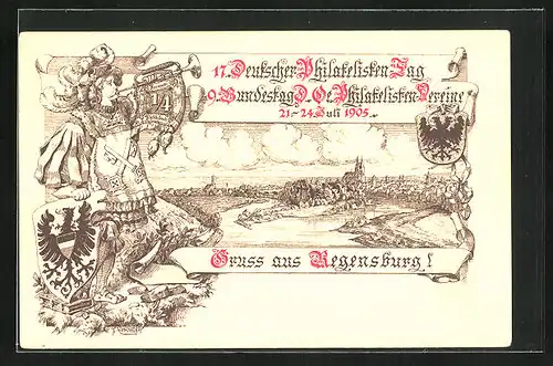 Lithographie Regensburg, 17. Deutscher Philatelisten-Tag & 9. Bundestag D.-Öest. Philatelisten-Vereine 1905, PP10 C 2/02