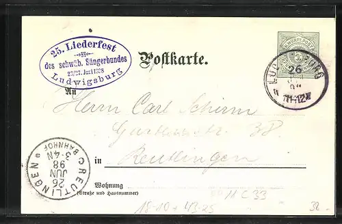 Lithographie Ludwigsburg, 25. Schwäbisches Liederfest 1898, Haupteingang zum Festplatz, Göttinnen, PP 11 C 33