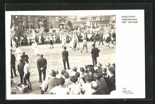 AK Wien, 10. Deutsches Sängerbundesfest 1928, der Festzug des Gesangvereins d. österr. Eisenbahnbeamten