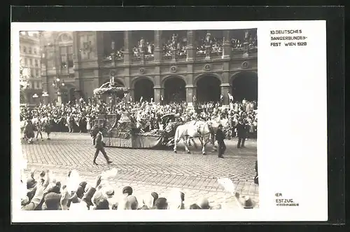 AK Wien, 10. Deutsches Sängerbundesfest 1928, Festzug mit Pferdewagen