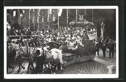 AK Wien, 10. Deutsches Sängerbundesfest 1928, Festzug mit Pferdewagen