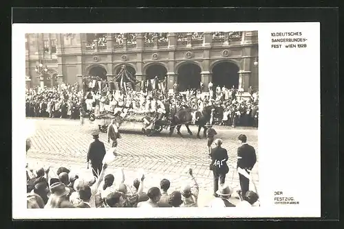 AK Wien, 10. Deutsches Sängerbundesfest 1928, Festzug mit Pferdewagen