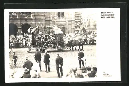 AK Wien, 10. Deutsches Sängerbundesfest 1928, Festzug mit Pferdewagen