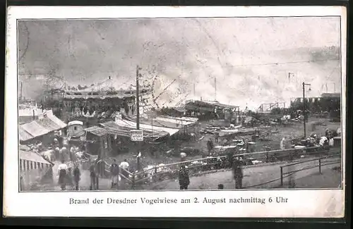 AK Brand der Dresdner Vogelwiese am 2. August 1909