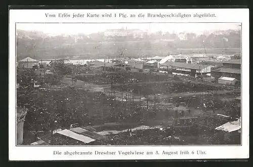 AK Abgebrannte Dresdner Vogelwiese am 3. August 1909