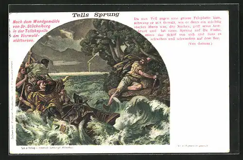 AK Die Sage von Wilhelm Tell, Szene: Tells Sprung