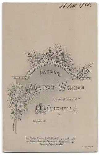 Fotografie Adalbert Werner, München, Elisenstrasse 7, junge Dame mit kräftigem Kiefer und schmalem Halsschmuck