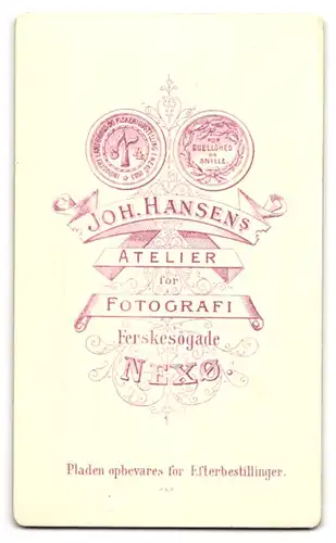 Fotografie Joh. Hansen, Nexö, Portrait von junger Dame in gerafftem Kleid