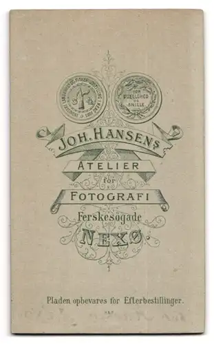 Fotografie Joh. Hansen, Nexö, Schöne junge Dame mit zeitgenössischer Frisur in verziertem Kleid