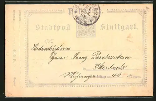 Vorläufer-Lithographie Stuttgart, Stadtpost, Ganzsache
