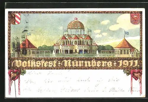 Künstler-AK Nürnberg, Volksfest 1911, Festhalle, Ganzsache Bayern, PP27 C5 /01