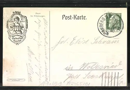 Künstler-AK Nürnberg, Volksfest 1911, Festhalle, Ganzsache Bayern, PP27 C5 /01