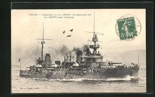AK Toulon, Catastrophe de la Liberté 1911, Kriegsschiff Liberté vor der Explosion