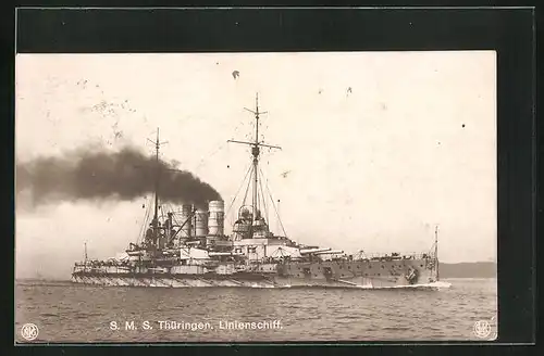 AK Kriegsschiff S. M. S. Thüringen vor der Küste