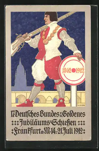 AK Frankfurt a. Main, 17. Deutsches Bundes- u. Goldenes Jubiläums-Schiessen 1912, Schütze mit Gewehr