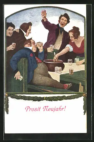 Künstler-AK G. Hirth`s Verlag, Serie VII, 1.: Feiernde trinken Bowle, Neujahrsgruss