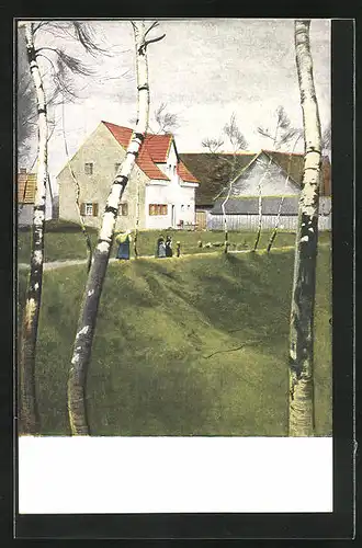 Künstler-AK G. Hirth`s Verlag, Serie III, 3.: Dorfstrasse mit Birken