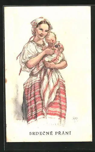 Künstler-AK M. Fischerova-Kvechova (MFK): Srdecne Prani, Mutter mit ihrem Kind