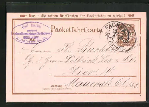 AK Berlin, Private Stadtpost, Packetfahrtkarte