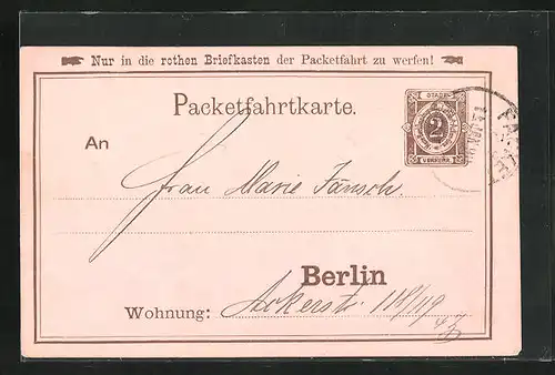 AK Berlin, Private Stadtpost, Packetfahrtkarte