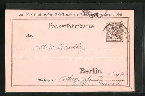 AK Berlin, Packetfahrtkarte, Private Stadtpost