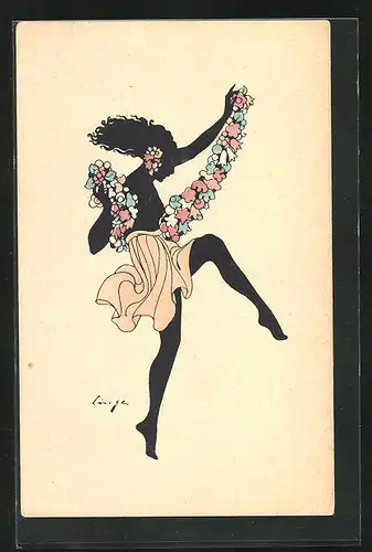 Künstler-AK Tänzerin mit Blumengirlande