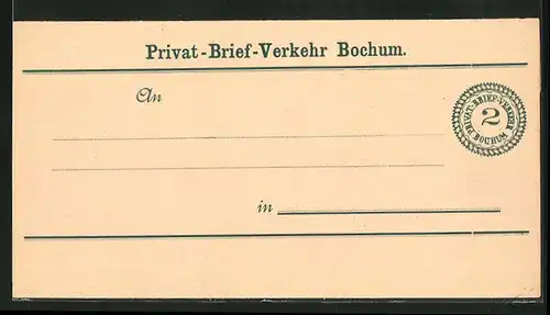 Briefumschlag Bochum, Private Stadtpost Privat-Brief-Verkehr Bochum