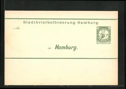 Banderole Hamburg, Private Stadtpost Stadtbriefbeförderung Hamburg, 2 Pf.