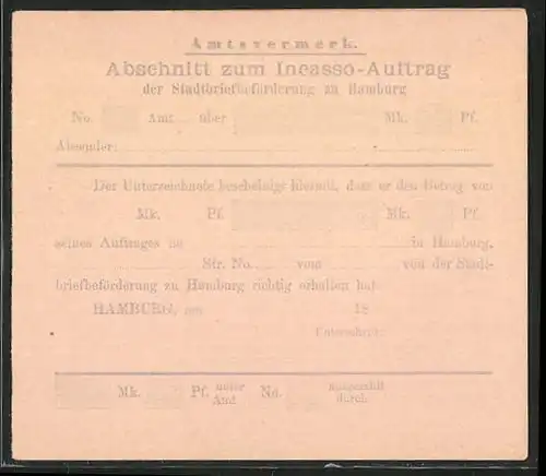 Incasso-Auftrag Hamburg, Private Stadtpost Stadtbriefbeförderung zu Hamburg