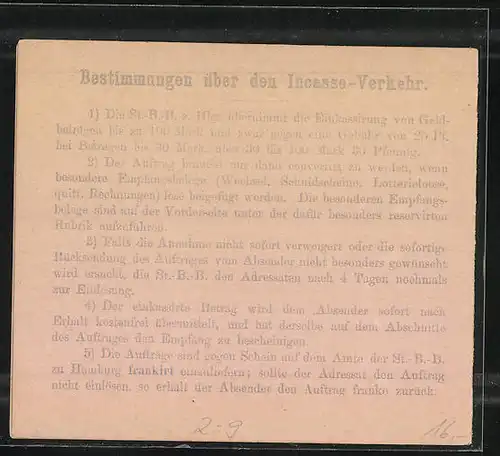 Incasso-Auftrag Hamburg, Private Stadtpost Stadtbriefbeförderung zu Hamburg