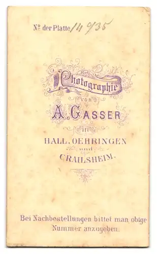 Fotografie A. Gasser, Hall /Oehringen, Portrait Dame in hochgeschlossenem Kleid mit geflochtenem Haar