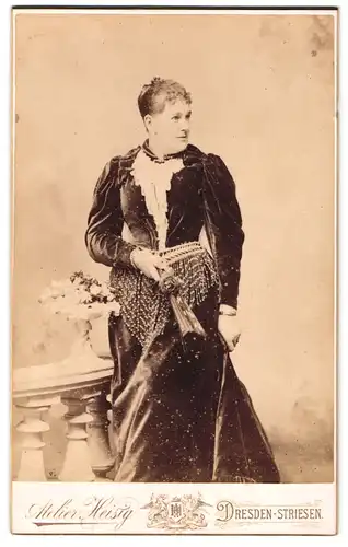 Fotografie A. R. Heisig, Dresden-Striesen, Wartburgstrasse 10, Portrait edle Dame mit einem Fächer