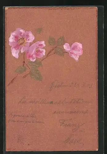Lederimitat-AK Rosa Blüten mit Zweig