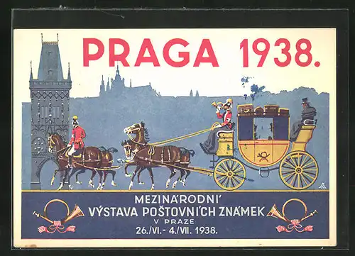 Künstler-AK Prag, Vystava Postovnich Známek 1938, Postkutsche