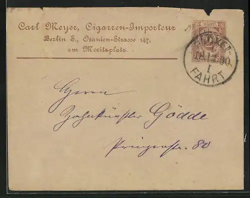 Briefumschlag Berlin, 1890, Private Stadtpost Packet-Fahrt, Absender Cigarren-Importeur Carl Meyer