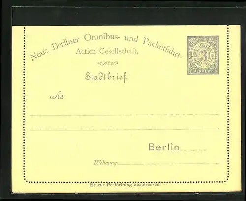 AK Berlin, Stadtbrief der Neue Berliner Omnibus- und Packetfahrt AG, Private Stadtpost, 3 Pfg.