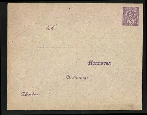 Briefumschlag Hannover, Private Stadtpost Mercur, 3 Pfennig