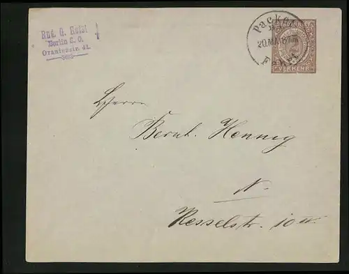 Briefumschlag Berlin, 1887, Neue Berl. Omnibus- u. Packetfahrt-Actien-Ges. 2 Pfennig, Private Stadtpost