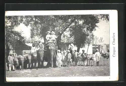 AK Cirque Charles, Dompteure mit Elefanten und Ponys