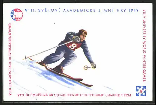 AK VIII. Svetové akademické zimni hry 1949, Skifahrer bei Abfahrt