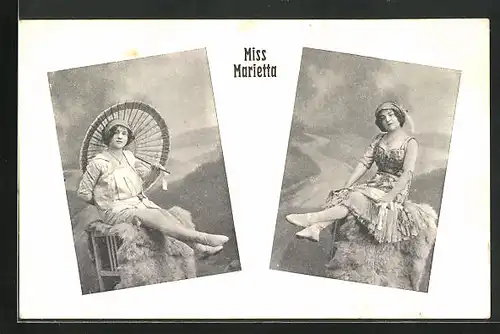 AK Miss Marietta mit Schirm, Variete