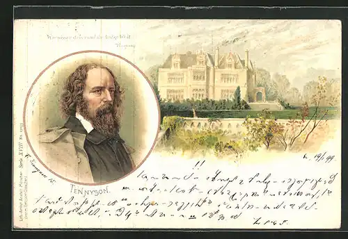 Lithographie Portrait von Tennyson