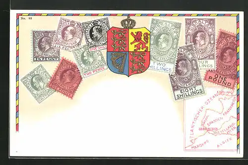 AK Briefmarken aus Gibraltar