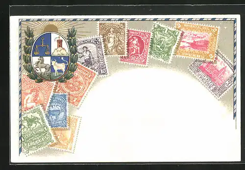 Präge-AK Briefmarken aus Urugay