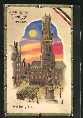 AK Brügge, Besetzung der Stadt 1914, Halt gegen das Licht: Abenddämmerung